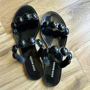 Steve Madden Black Zaza Coastal Minimalist Swim Beach Jelly Sandals. 10